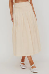 A-Line Striped Midi Skirt Beige/Off White
