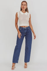 Collared Sleeveless Knit Top Ivory
