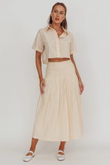 A-Line Striped Midi Skirt Beige/Off White