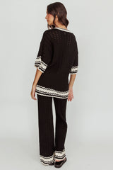 Cotton Straight Leg Knit Pants Black