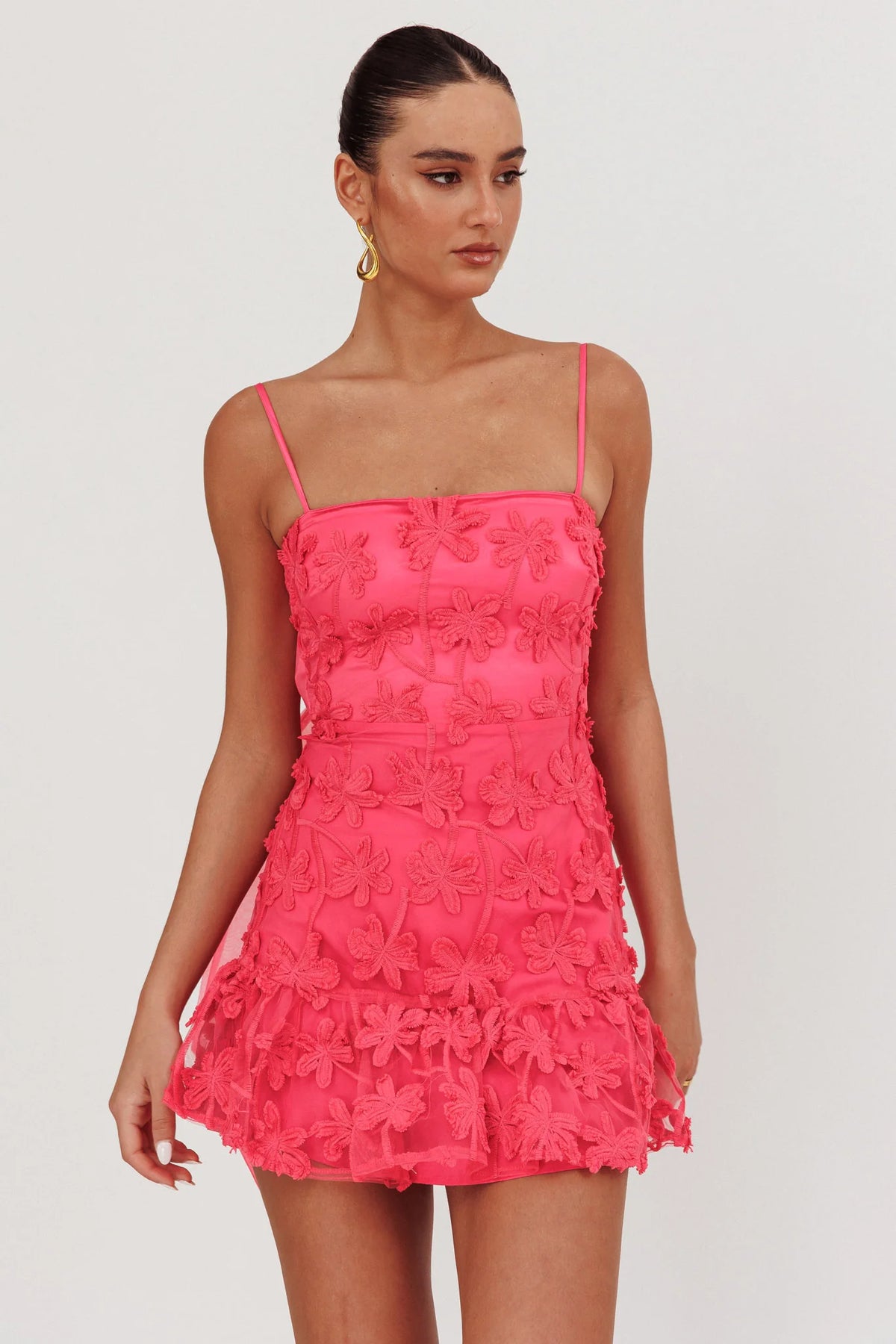 Embellished Mini Dress Palm Tree Pink